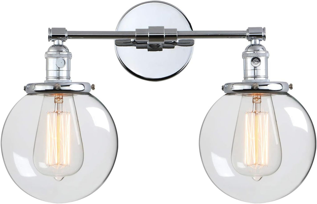 Industrial Style Wall Light Clear Double Sconce with Glass Round Canopy On/Off Button T46265