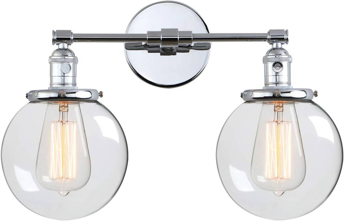 Industrial Style Wall Light Clear Double Sconce with Glass Round Canopy On/Off Button T46265