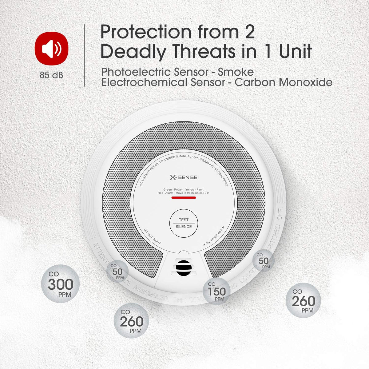 2-in-1 Smoke and Carbon Monoxide Detector Alarm V4281