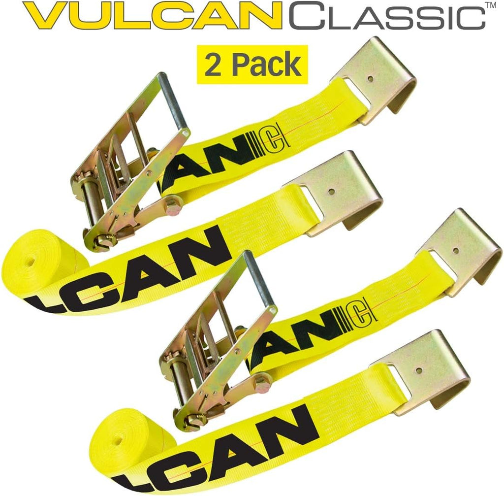 Ratchet Strap with Flat Hooks, 4 Inch x 27 Foot, 2 Pack, Yellow V606262