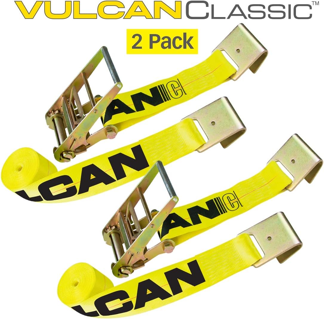 Ratchet Strap with Flat Hooks, 4 Inch x 27 Foot, 2 Pack, Yellow V606262