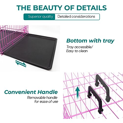 Large Foldable Metal Wire Dog Crate with Double-Door Tray B3626