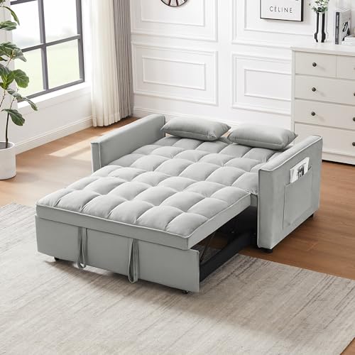 Black Velvet Convertible Sleeper Sofa with Pullout Bed K865586
