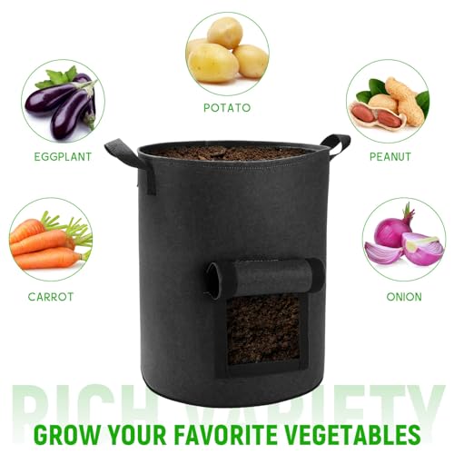 5 Pack 10 Gallon Potato Grow Bags with Flap and Handles, Heavy Duty Fabric Pots H4807