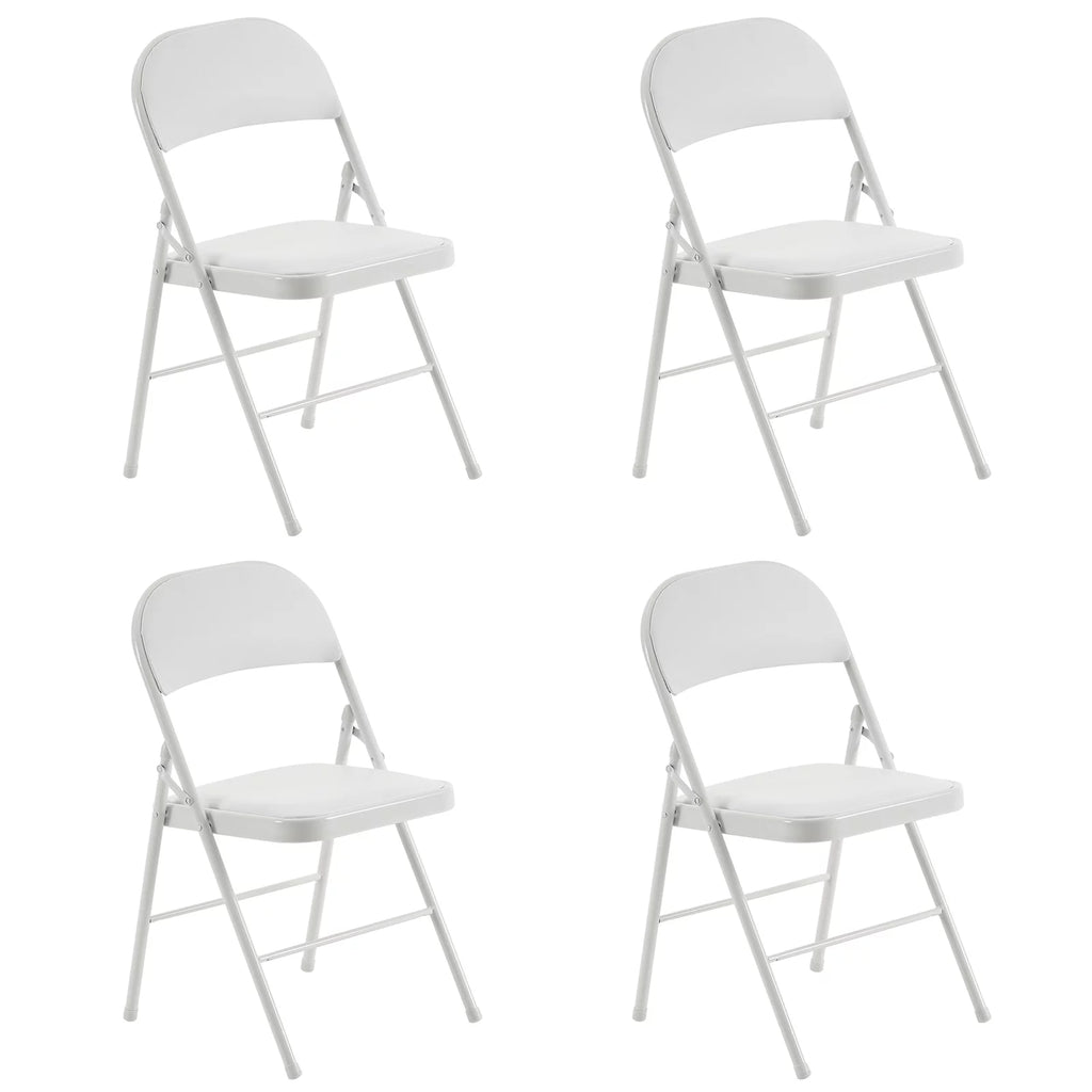 4 Pack White Folding Chairs with Metal Frame and Cushion O7054