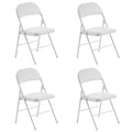 4 Pack White Folding Chairs with Metal Frame and Cushion O7054