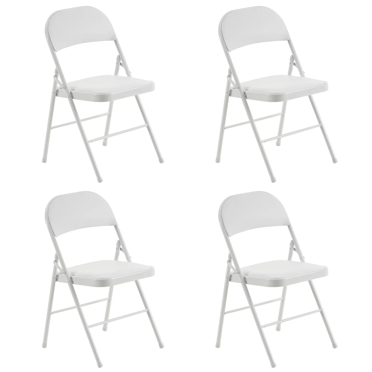 4 Pack White Folding Chairs with Metal Frame and Cushion O7054