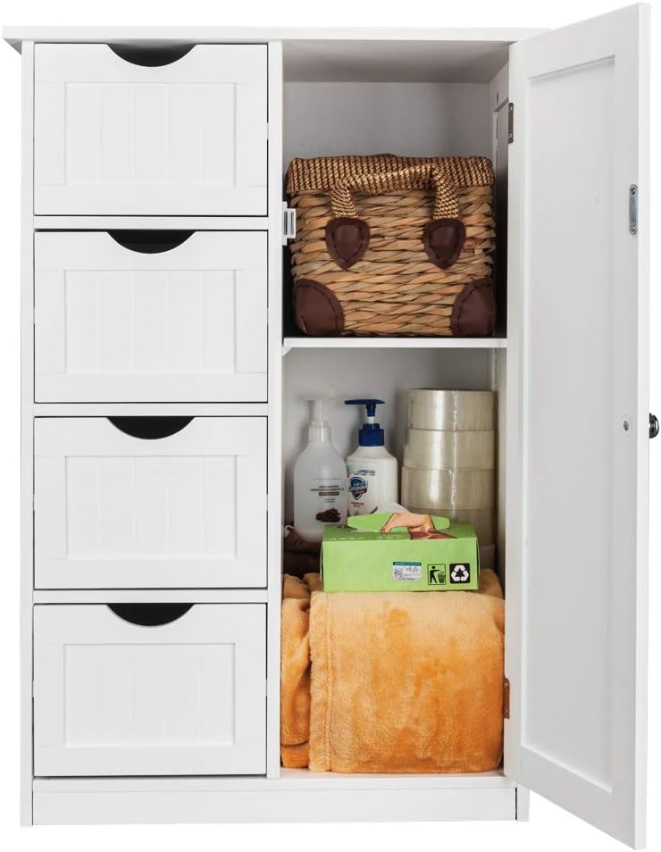Wooden Bathroom Floor Cabinet with 4 Doors Adjustable Shelves Y375