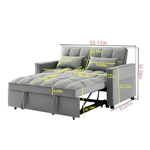 Black Velvet Convertible Sleeper Sofa with Pullout Bed K865586