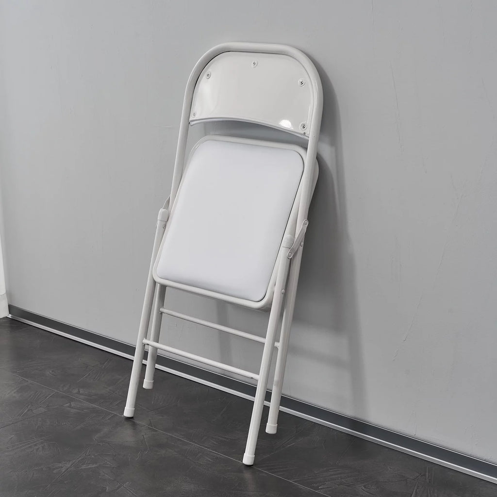4 Pack White Folding Chairs with Metal Frame and Cushion O7054