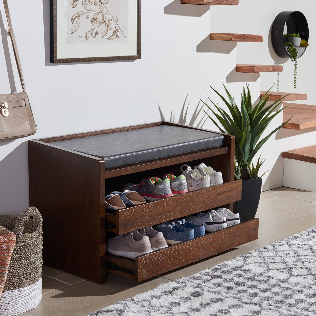 Grey/Walnut Storage Bench H734571
