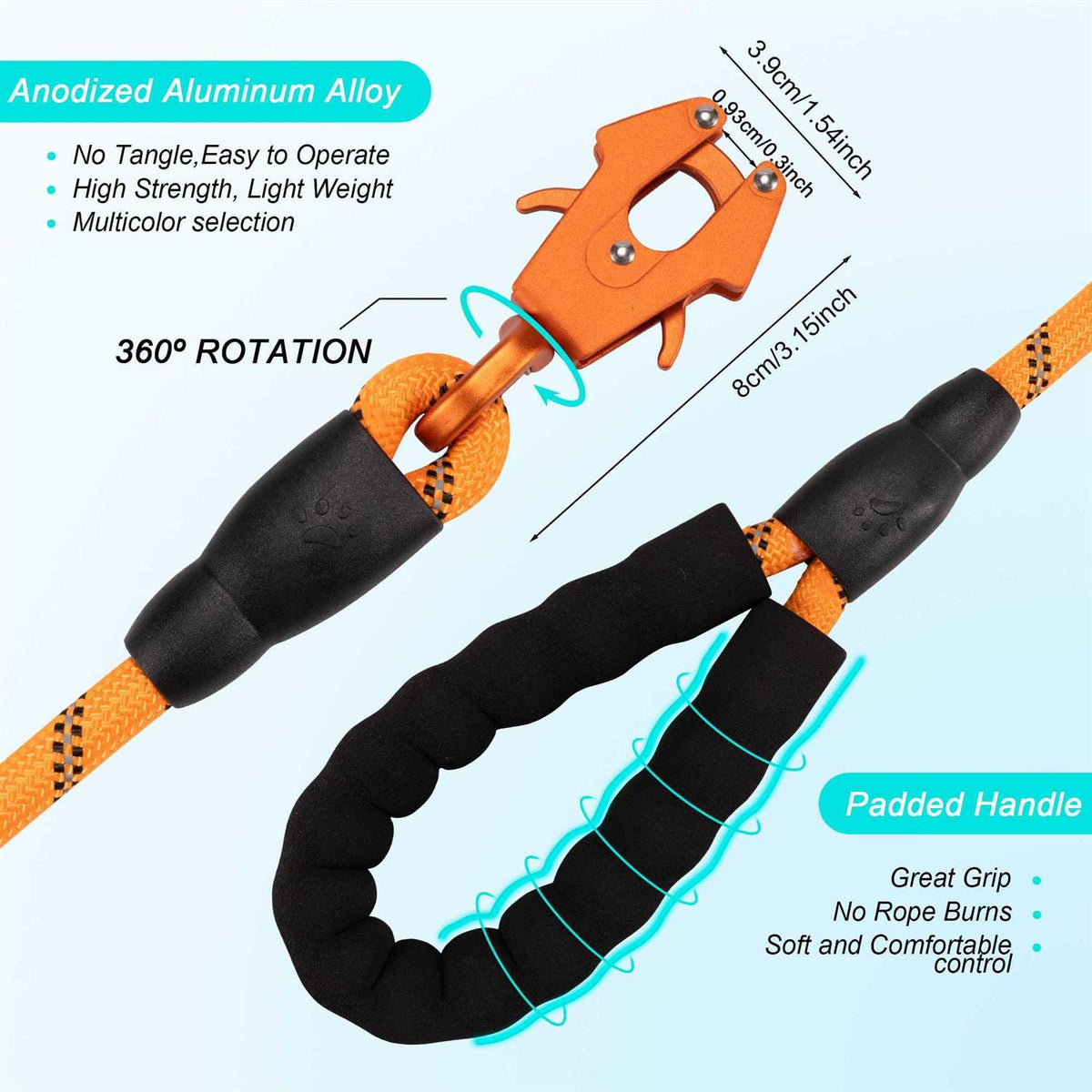 Heavy Duty Reflective Nylon Dog Leash with Aluminum Locking Clip A676204