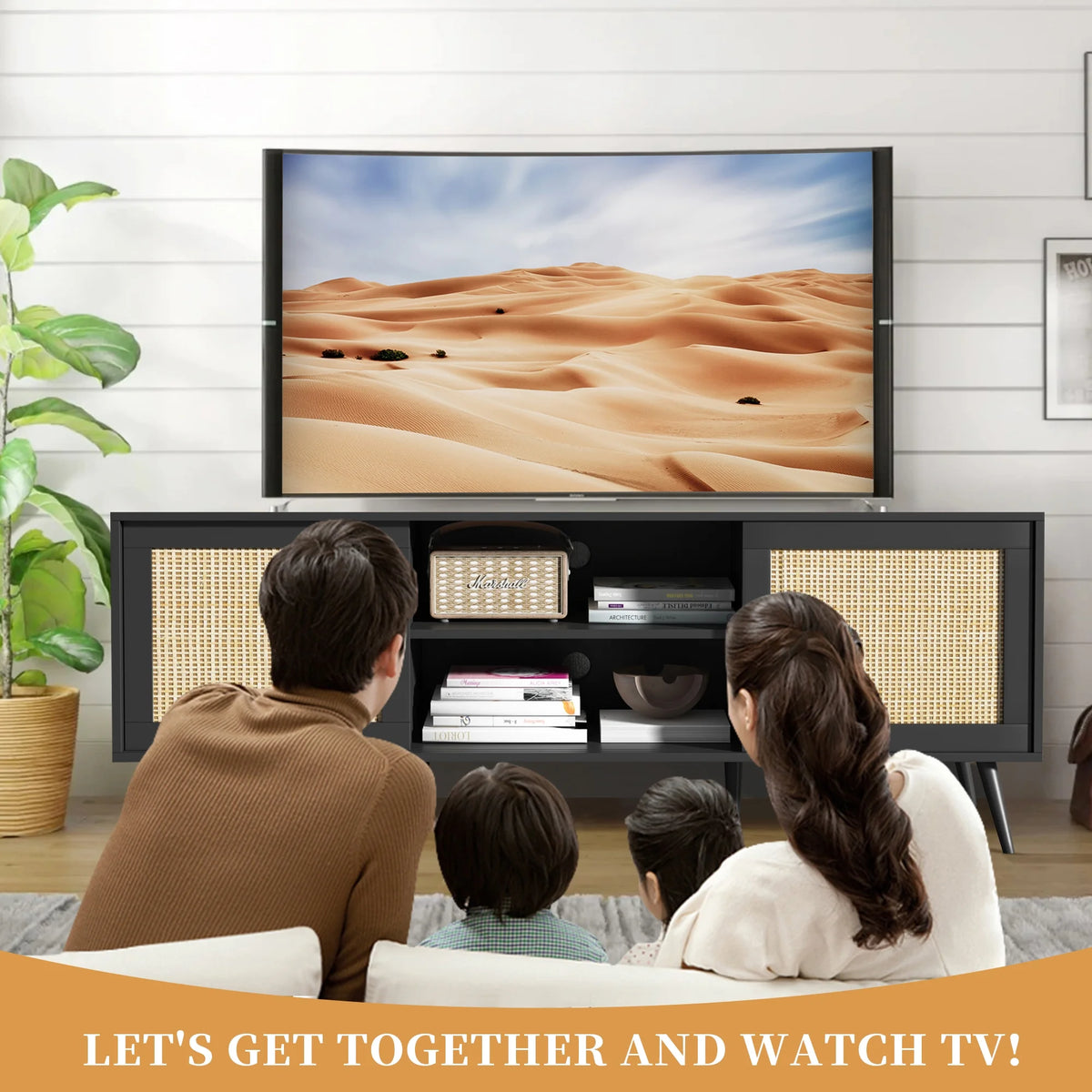 Farmhouse Rattan TV Stand for 75 inch TV C151