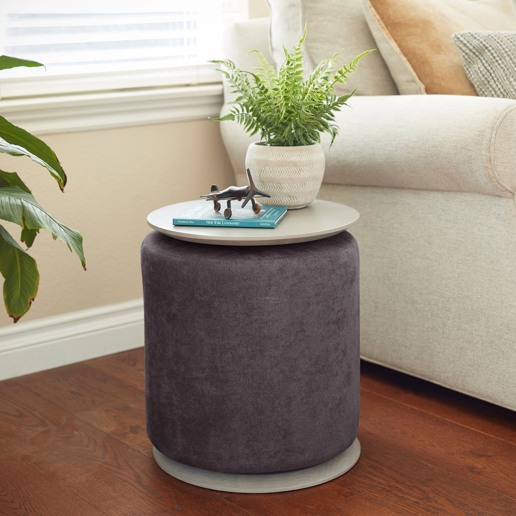 Dark Grey 2-Piece Table with Fabric Ottoman P388860