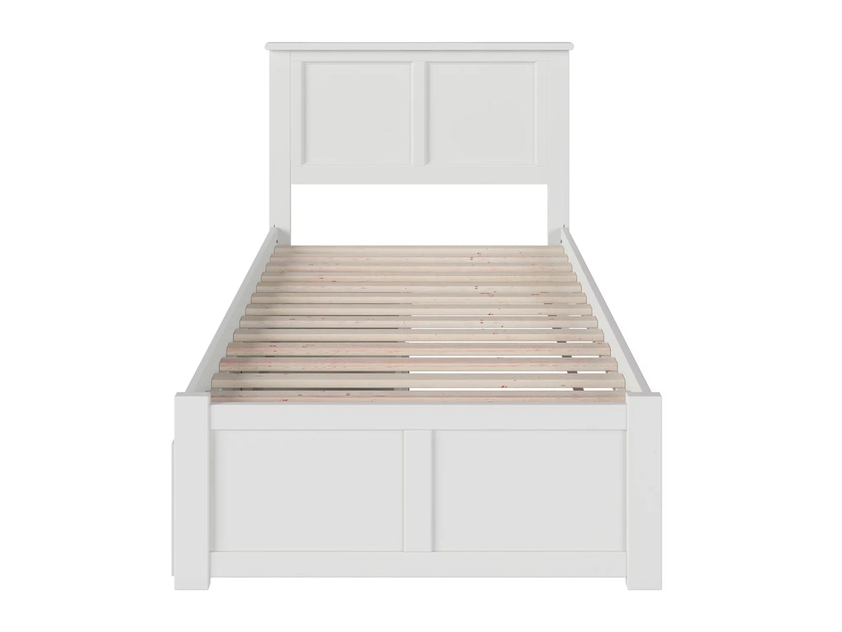 Twin Solid Wood Platform Bed with Footboard & 2 Storage Drawers in White T618