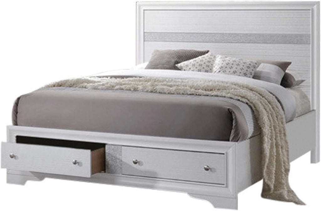 King Size Wooden Bed with Storage Drawers, White Q495023