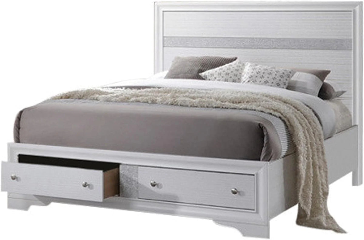 King Size Wooden Bed with Storage Drawers, White Q495023