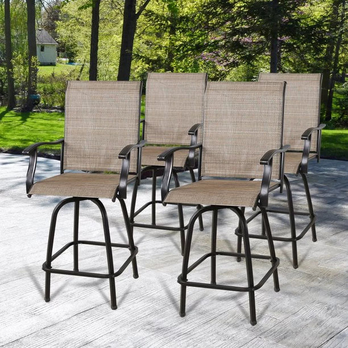 4-Piece Outdoor Swivel Bar Stools with High Back and Armrest P416