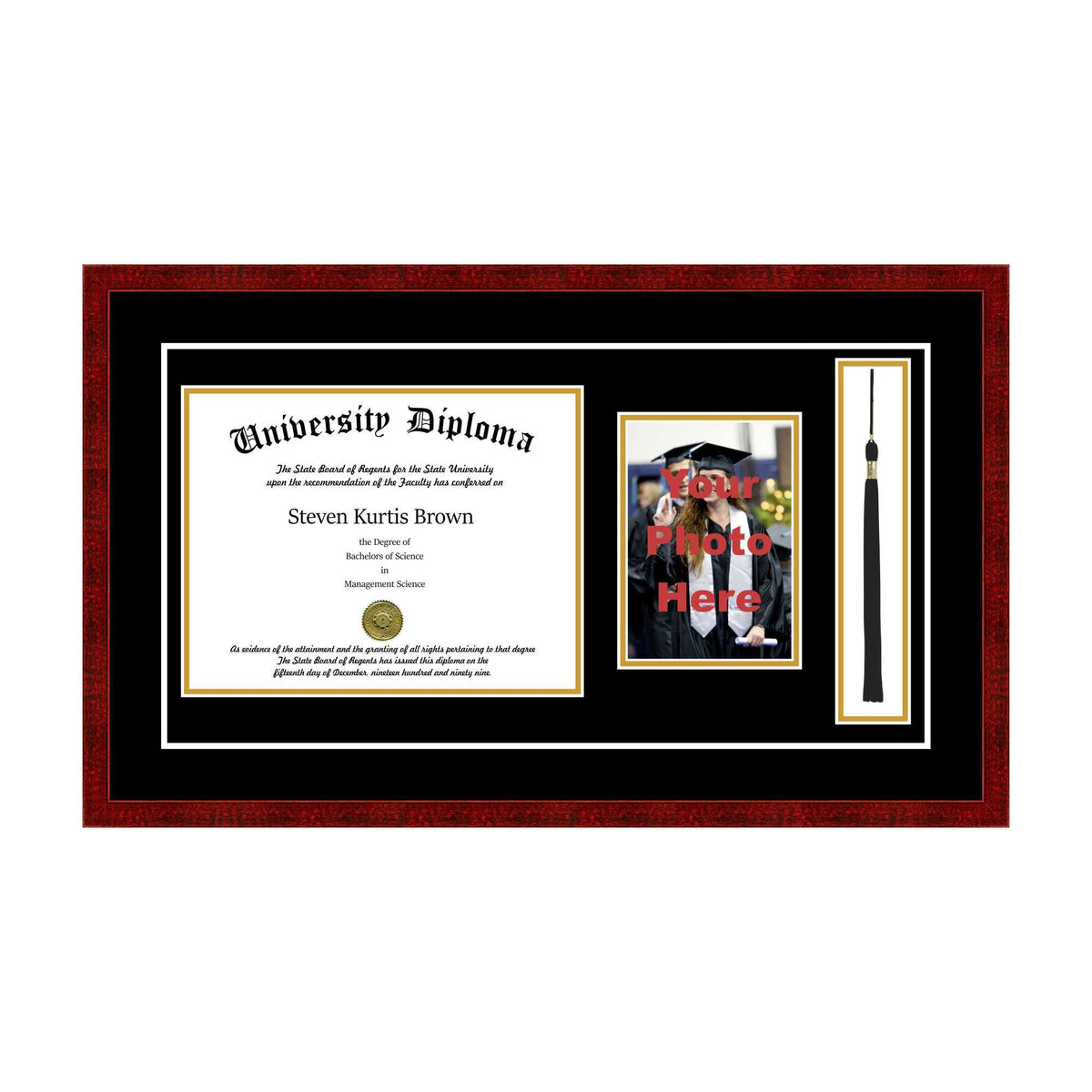 Single Diploma Frame with 5x7 Photo and Double Matting K7074