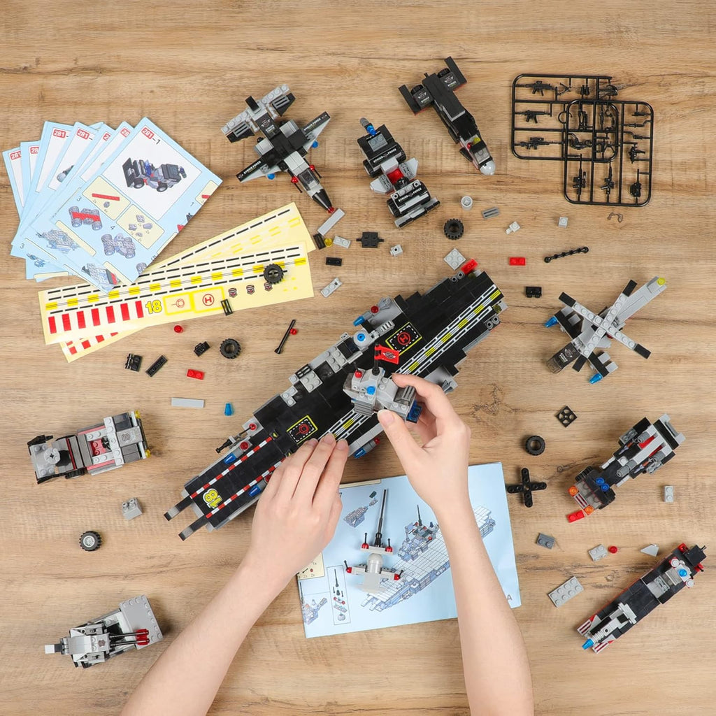 1630 Pieces Aircraft Carrier Building Blocks Set with Army Car, Helicopter, Airplane, Warship, Boat P383690