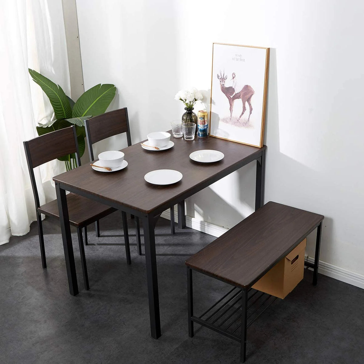 4 Person Dining Table Set with 2 Chairs and 1 Bench T10988