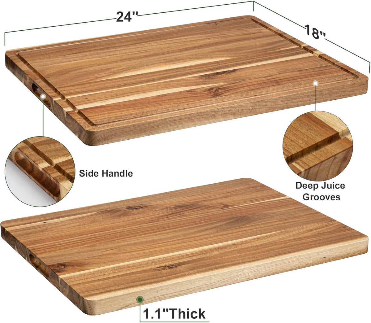 Acacia Wood Cutting Board 24x18 inch with Handle Juice Groove V150