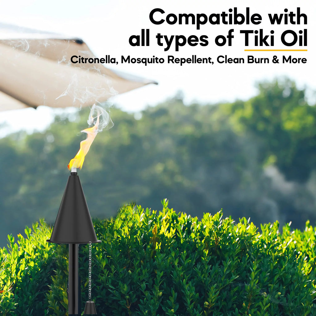 Set of 4 Metal Torch with Snuffer, Fiberglass Wick, 35 oz Oil Lamp W5433