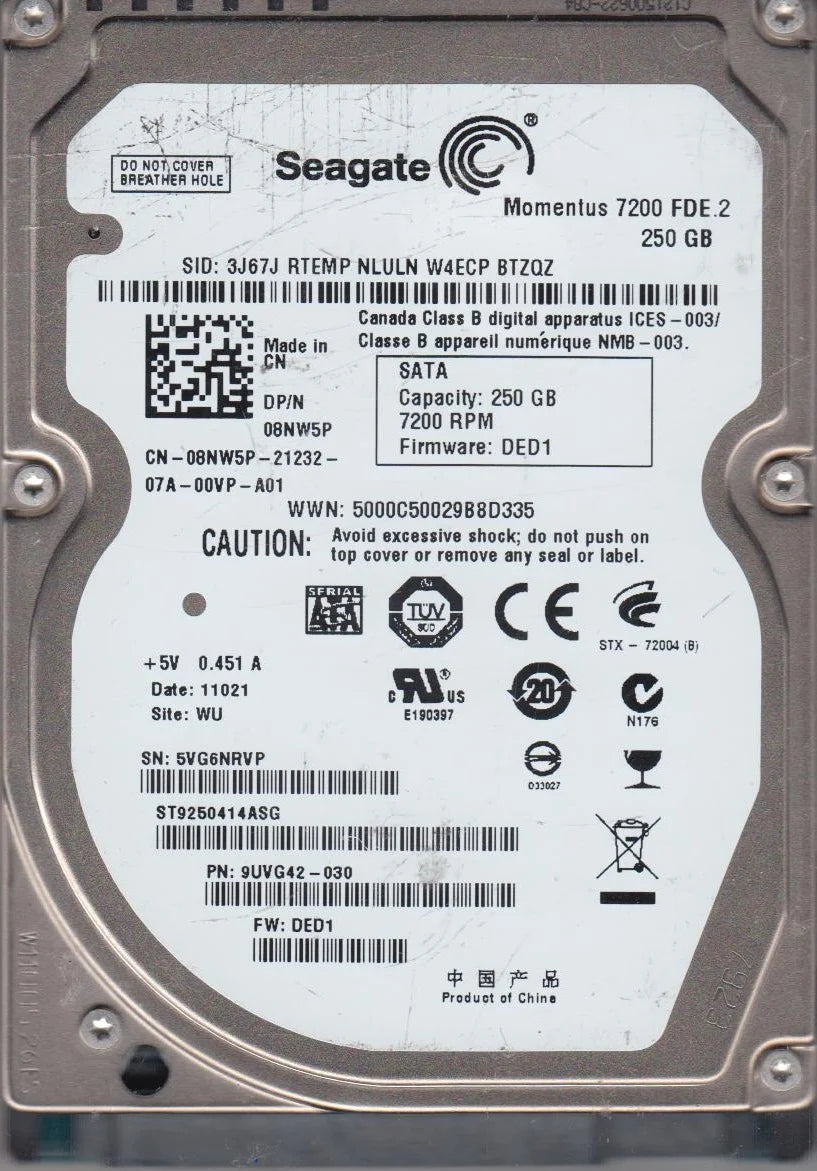 250GB SATA 2.5 Hard Drive J4922