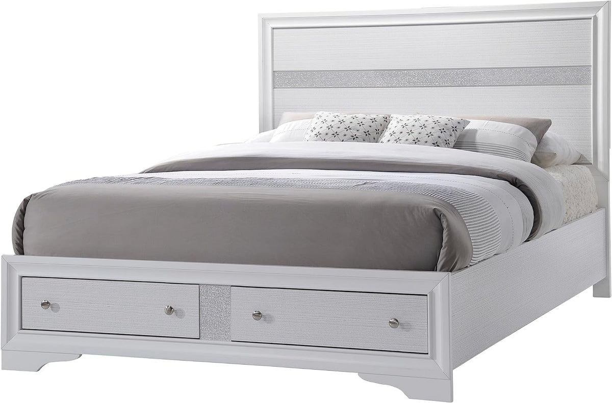 King Size Wooden Bed with Storage Drawers, White Q495023