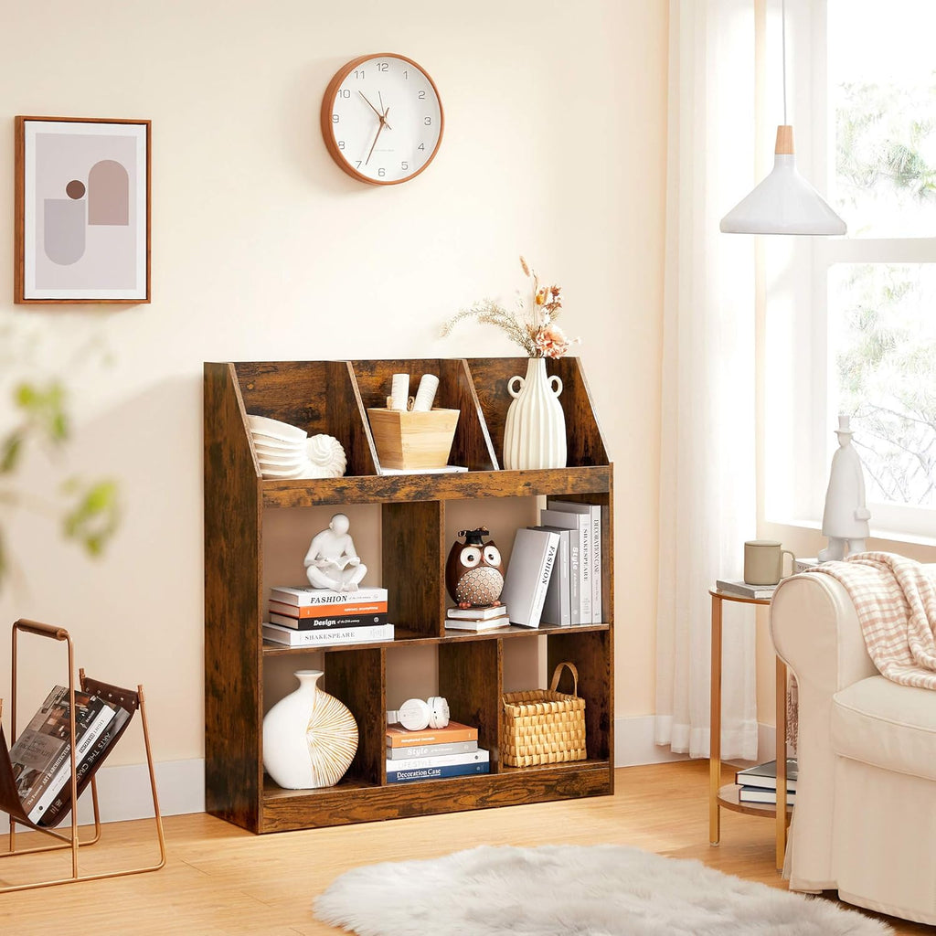 Rustic Brown Bookshelf with Cubbyholes G631