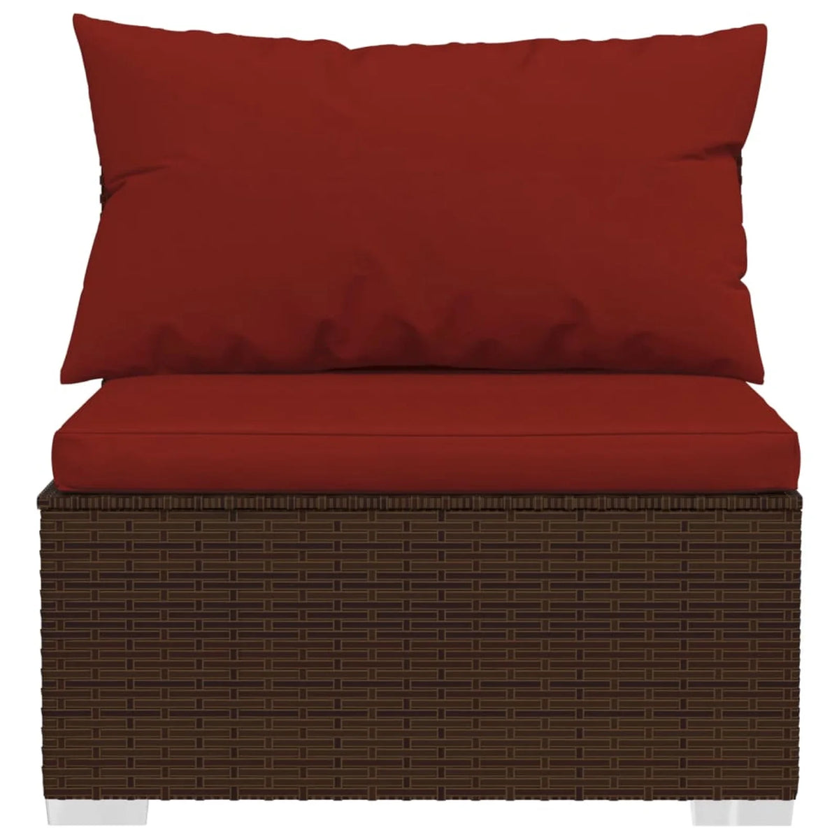 6 Piece Poly Rattan Brown Outdoor Sectional Sofa Set with Red Cushions F892