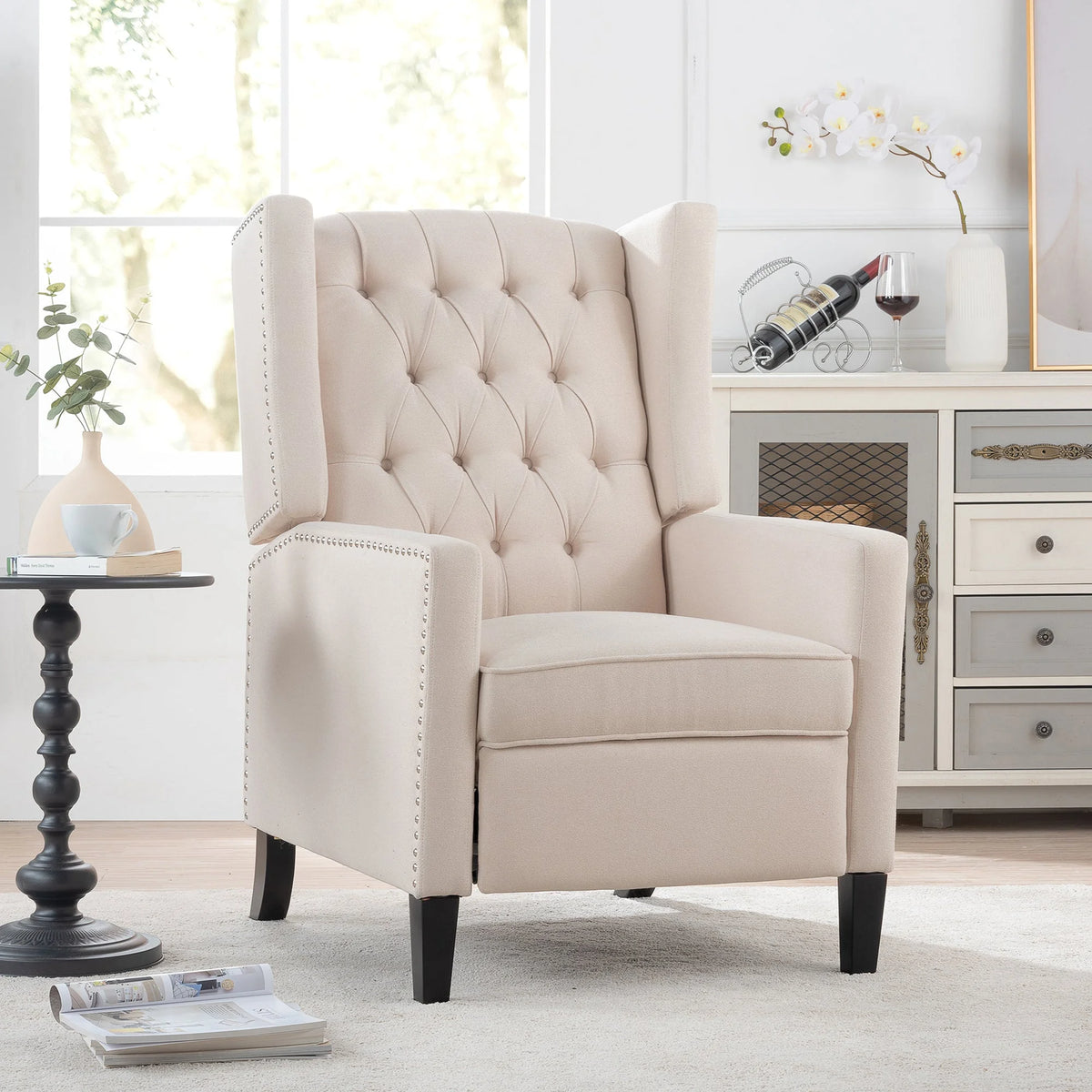 Beige Manual Wing Chair Recliner M3769