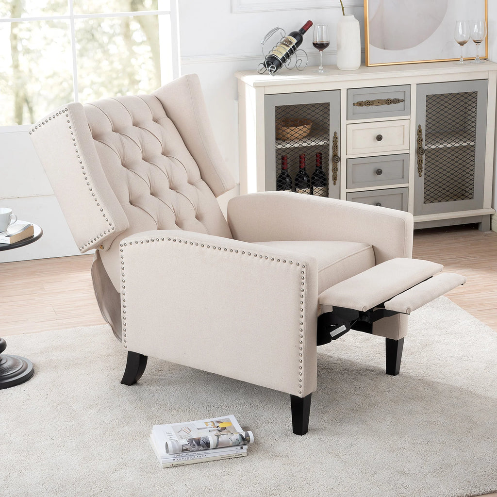 Beige Manual Wing Chair Recliner M3769
