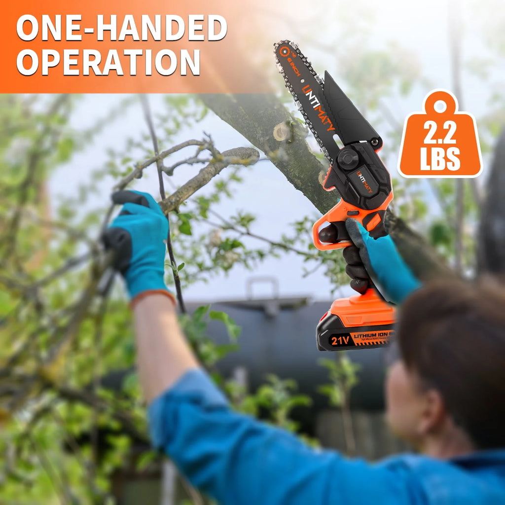 6 Inch Cordless Mini Chainsaw with 2 Batteries 2 Chains T30273