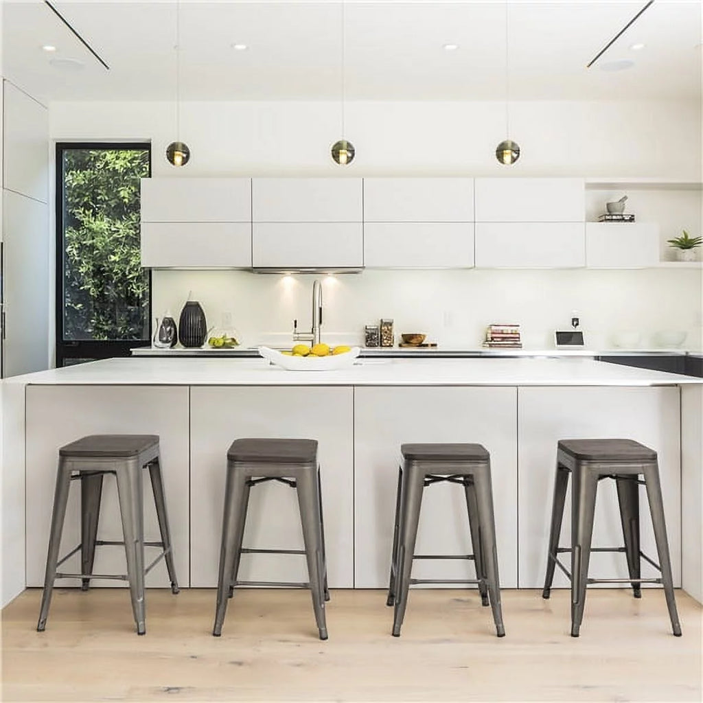 24" Counter Bar Stool with Wooden Seat N1939