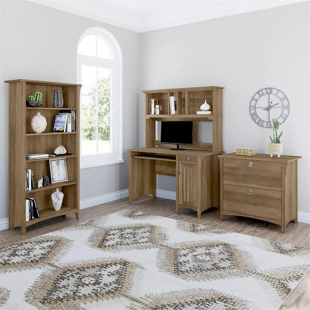 Contemporary Brown Engineered Wood Computer Desk with Hutch B80259
