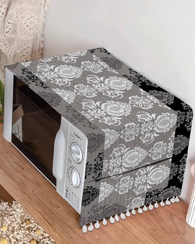 Grey Black White Microwave Oven Dust Cover with Storage Pockets 12" X 35" A2132