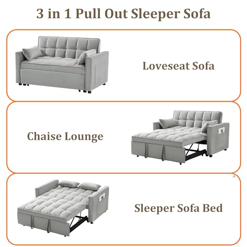 Black Velvet Convertible Sleeper Sofa with Pullout Bed K865586