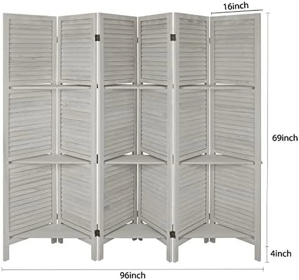 Wood 4 Panel Room Divider with Shelves A2026