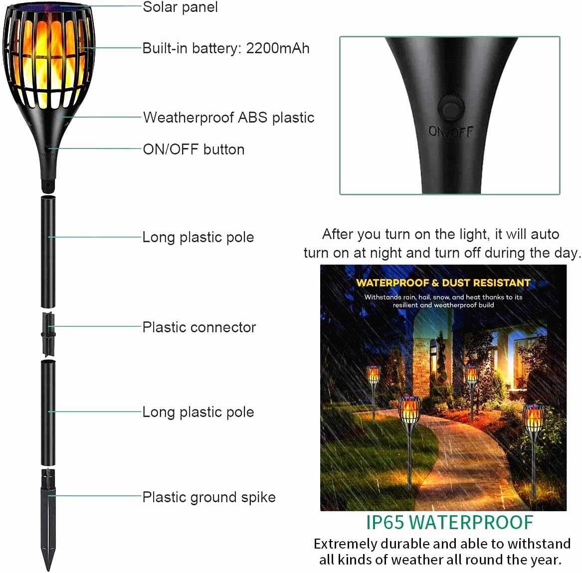 Waterproof Solar Torch Lights 4 Pack F104