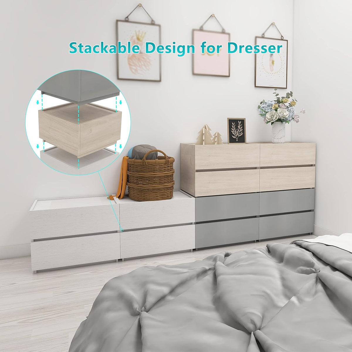 Gray 2-Drawer Stackable Dresser C2273