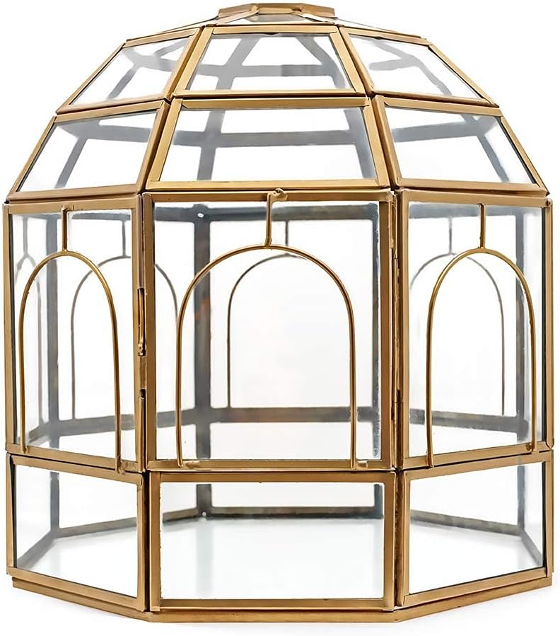 Large Glass Terrarium 10 x 9 x 9 Brass Z305345