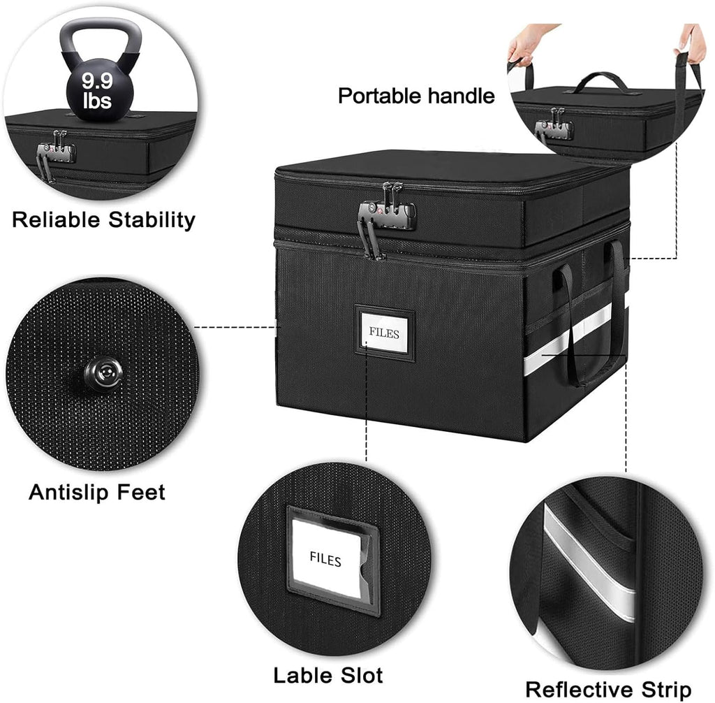 2 Layer Fireproof Document Box with Lock, Black K9627