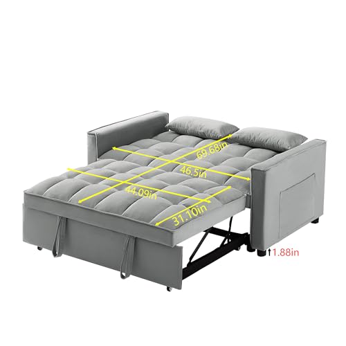 Black Velvet Convertible Sleeper Sofa with Pullout Bed K865586