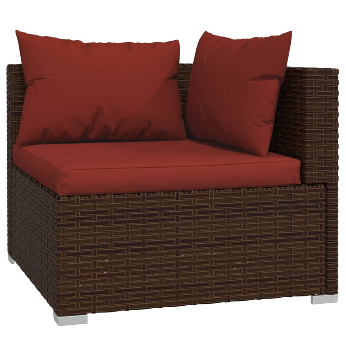 6 Piece Poly Rattan Brown Outdoor Sectional Sofa Set with Red Cushions F892