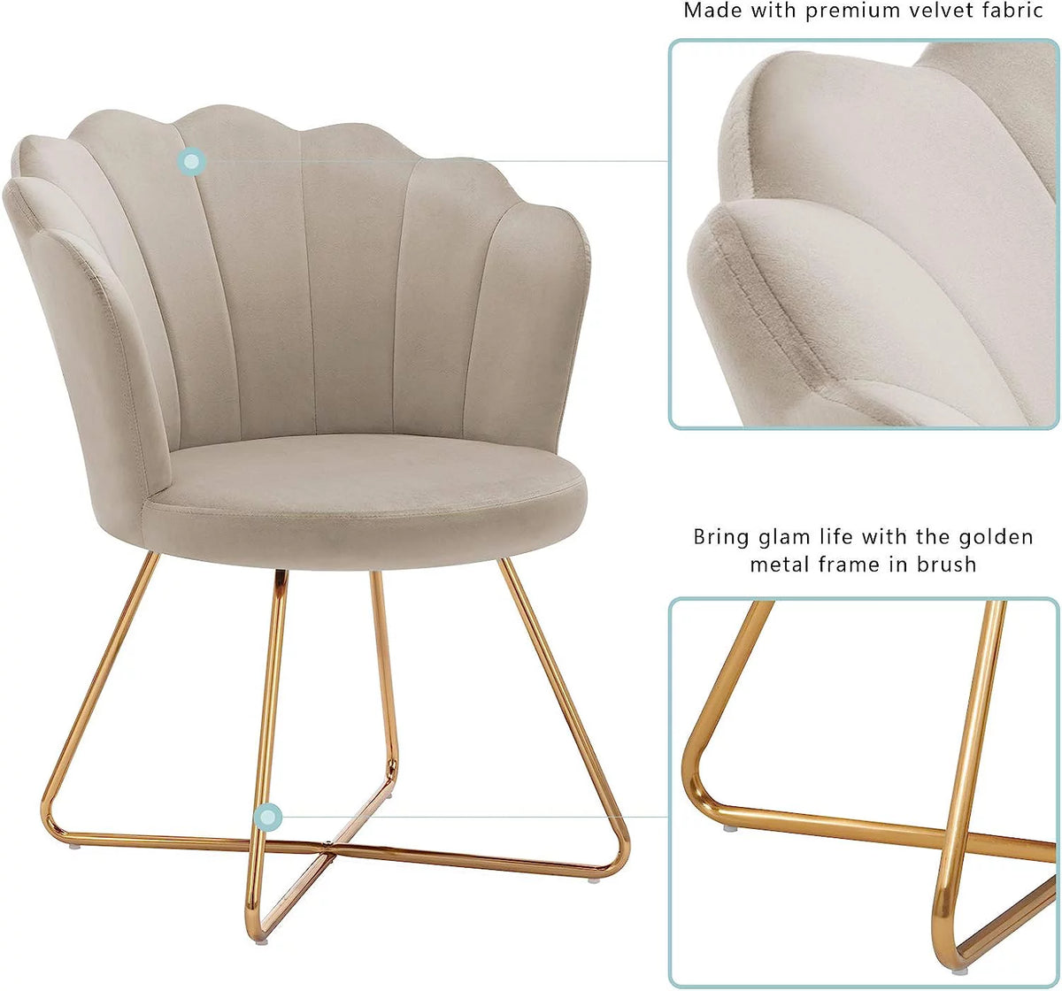 Khaki Velvet Accent Chair with Back and Gold Metal Legs I501576
