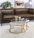 Modern Nesting Coffee Table Set of 2, Faux Marble & Clear Glass Top, Metal Frame, Gold Finish R400833