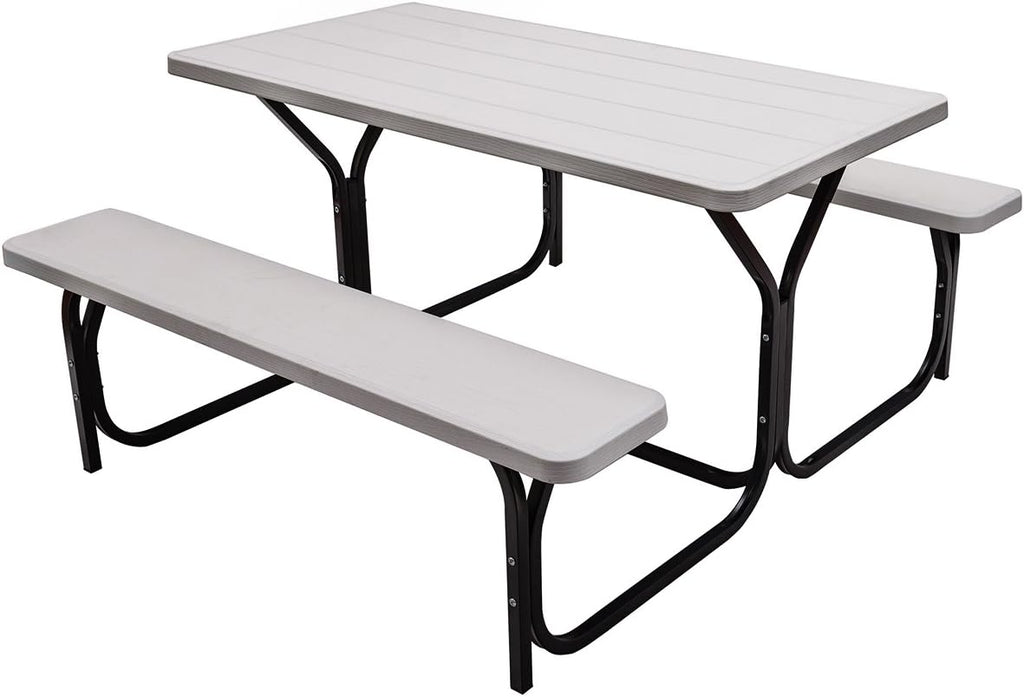White Metal Base Picnic Table Bench Set C9734