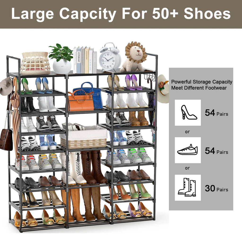 9 Tiers Metal Shoe Rack Storage Organizer Black G194713