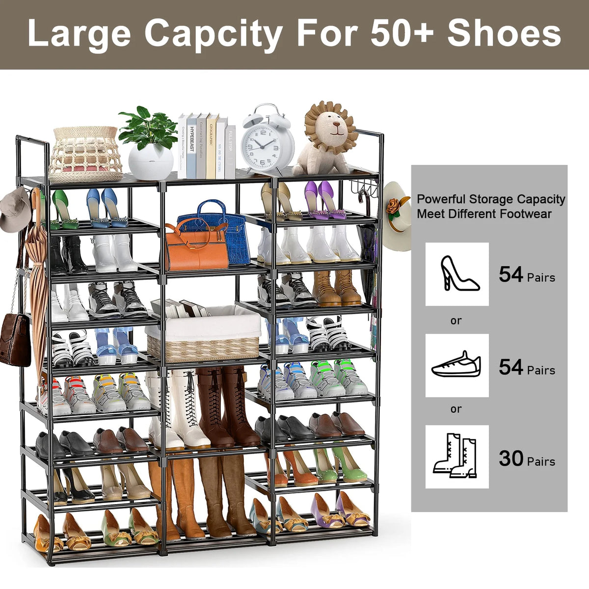 9 Tiers Metal Shoe Rack Storage Organizer Black G194713